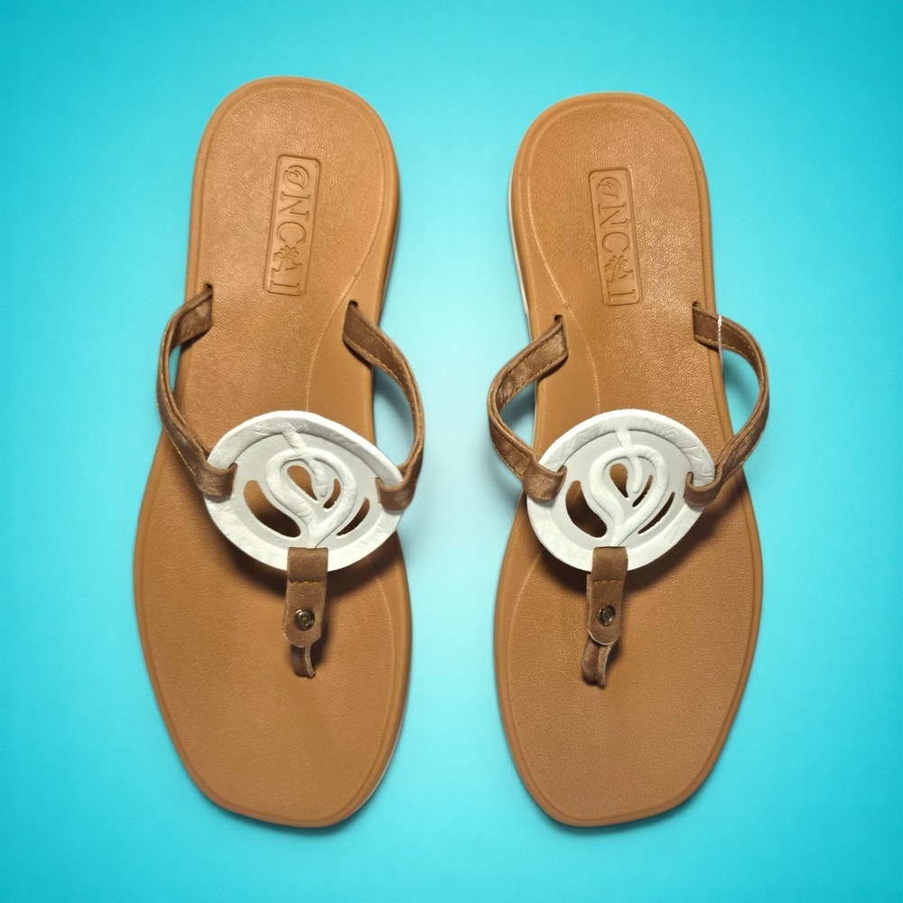New Women's ONCAI Cushion Flip-Flop Sandals, White Khaki, size 11 - Picture 4 of 7